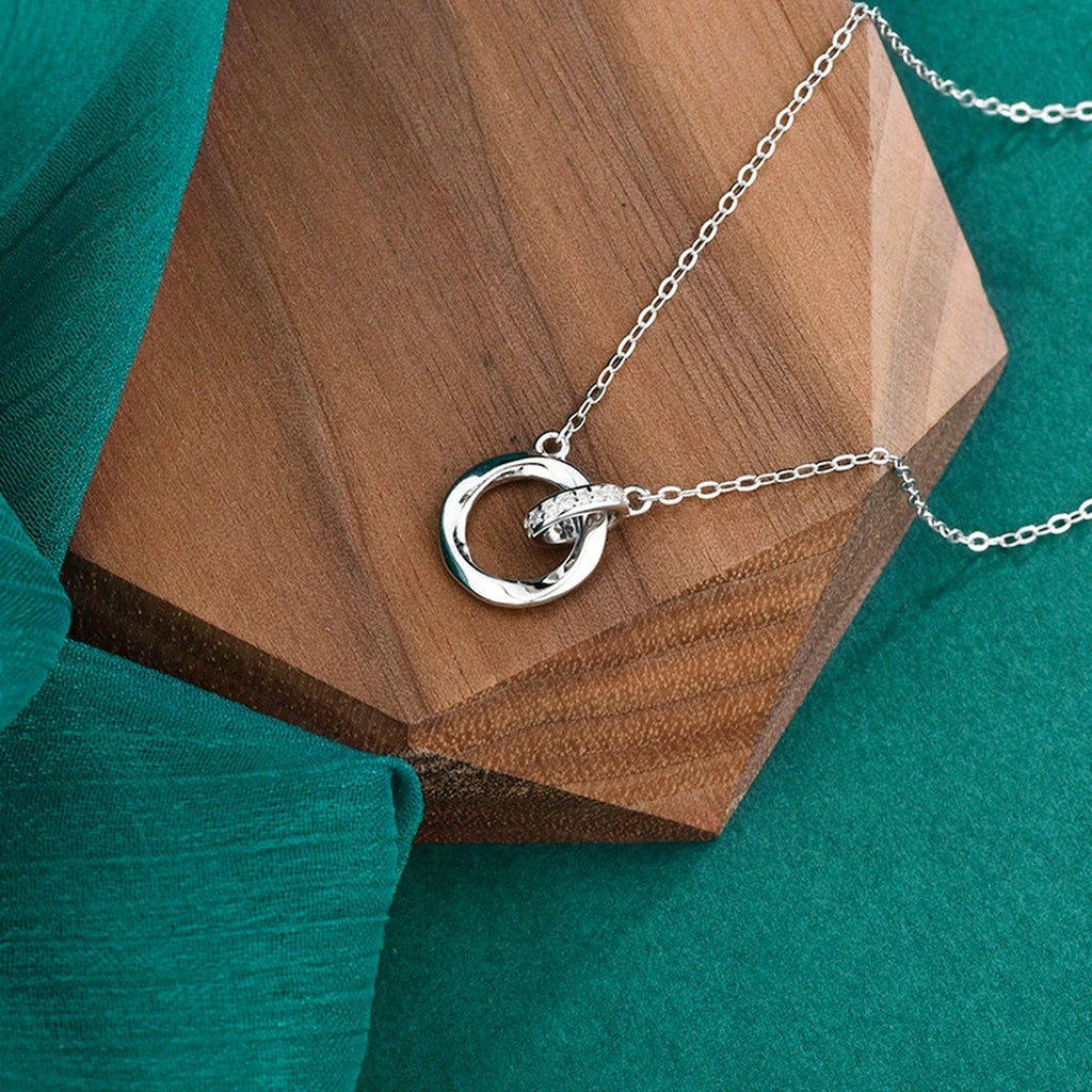 Interlocking Circle Pave Moissanite Necklace in Gold-Plated S925 sterling silver display scene showing chain and stone layout