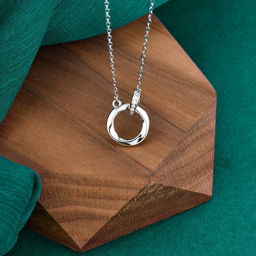 Interlocking Circle Pave Moissanite Necklace in Gold-Plated S925 sterling silver angled product detail view