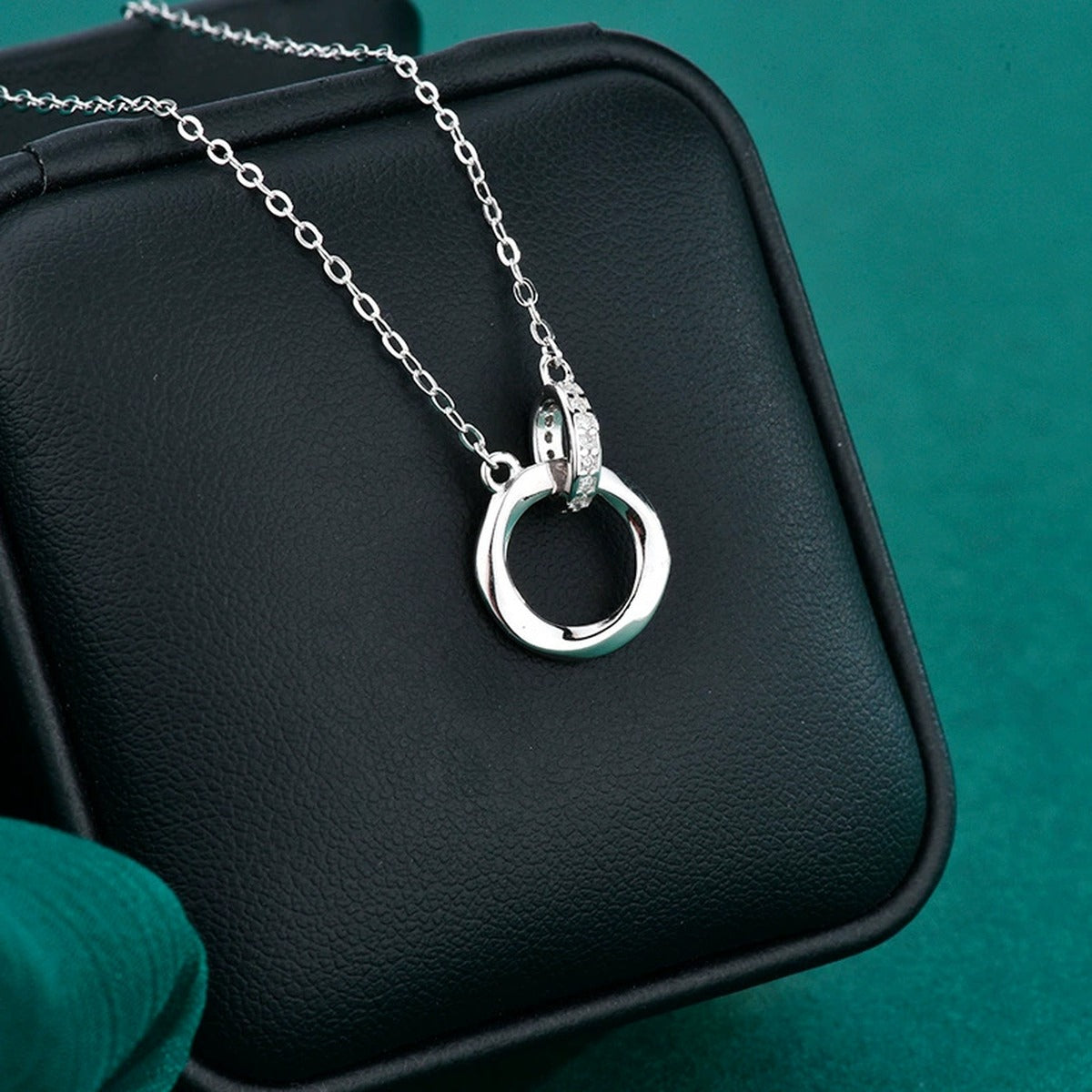 Interlocking Circle Pave Moissanite Necklace in Gold-Plated S925 sterling silver additional product styling view