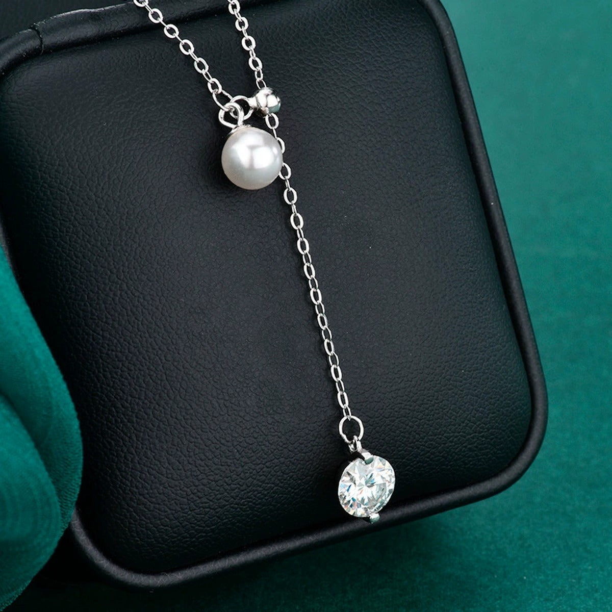 Pearl Tassel Round Moissanite Necklace in Gold-Plated S925 sterling silver additional product styling view