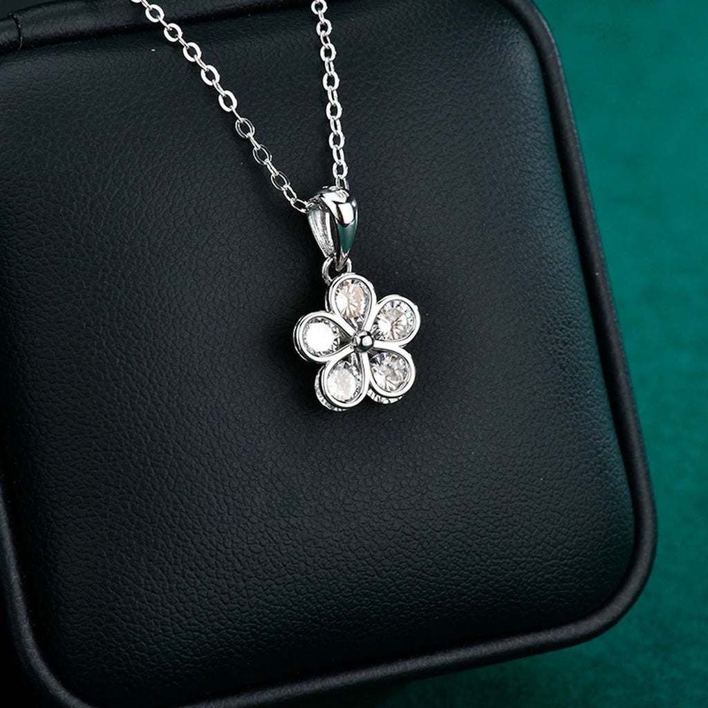 Five-Petal Flower Round Moissanite Necklace in Gold-Plated S925 sterling silver additional product styling view