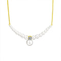 Graduated Pearl Round Moissanite Collar Necklace in Gold-Plated S925 sterling silver white background front product view showing graduated near-round pearl collar centered with a round moissanite and pearl drop
