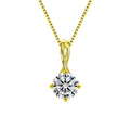 Infinity Bail Round Moissanite Solitaire Necklace in Gold-Plated S925 sterling silver white background front product view showing round moissanite solitaire suspended from a sculptural infinity bail