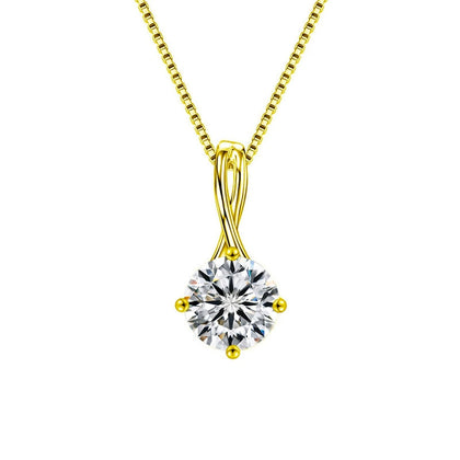 Infinity Bail Round Moissanite Solitaire Necklace in Gold-Plated S925 sterling silver white background front product view showing round moissanite solitaire suspended from a sculptural infinity bail