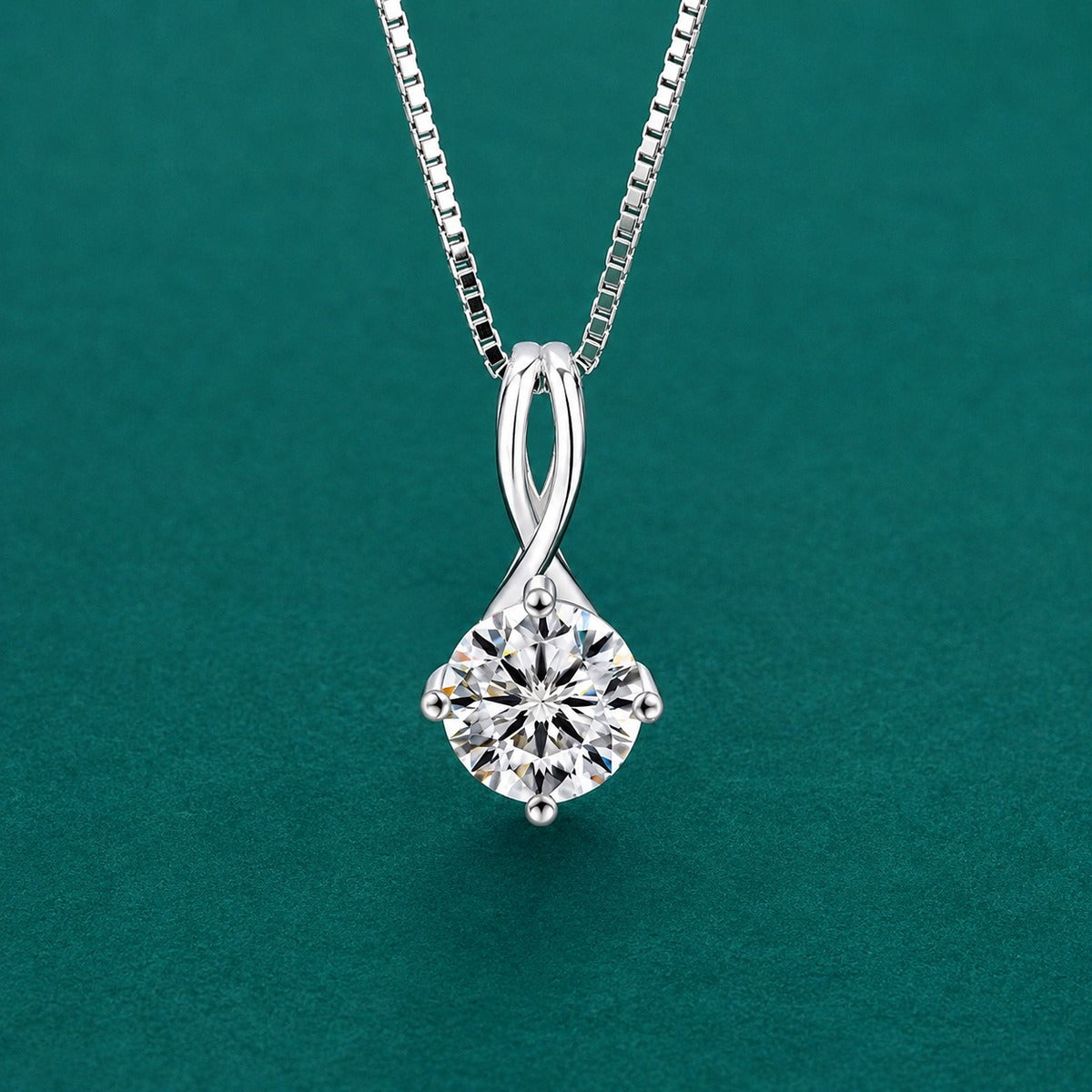 Infinity Bail Round Moissanite Solitaire Necklace in Gold-Plated S925 sterling silver close-up styled product scene showing pendant setting