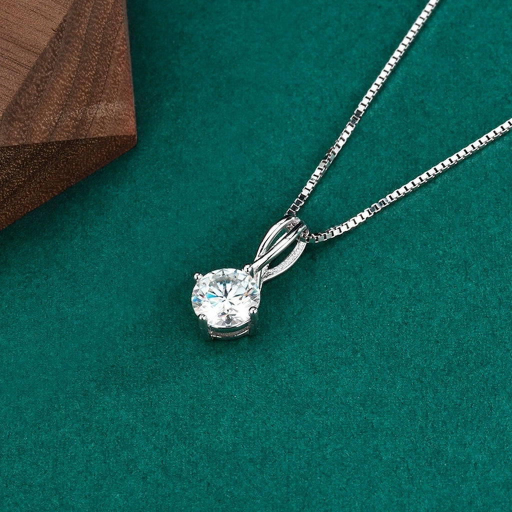 Infinity Bail Round Moissanite Solitaire Necklace in Gold-Plated S925 sterling silver angled product detail view
