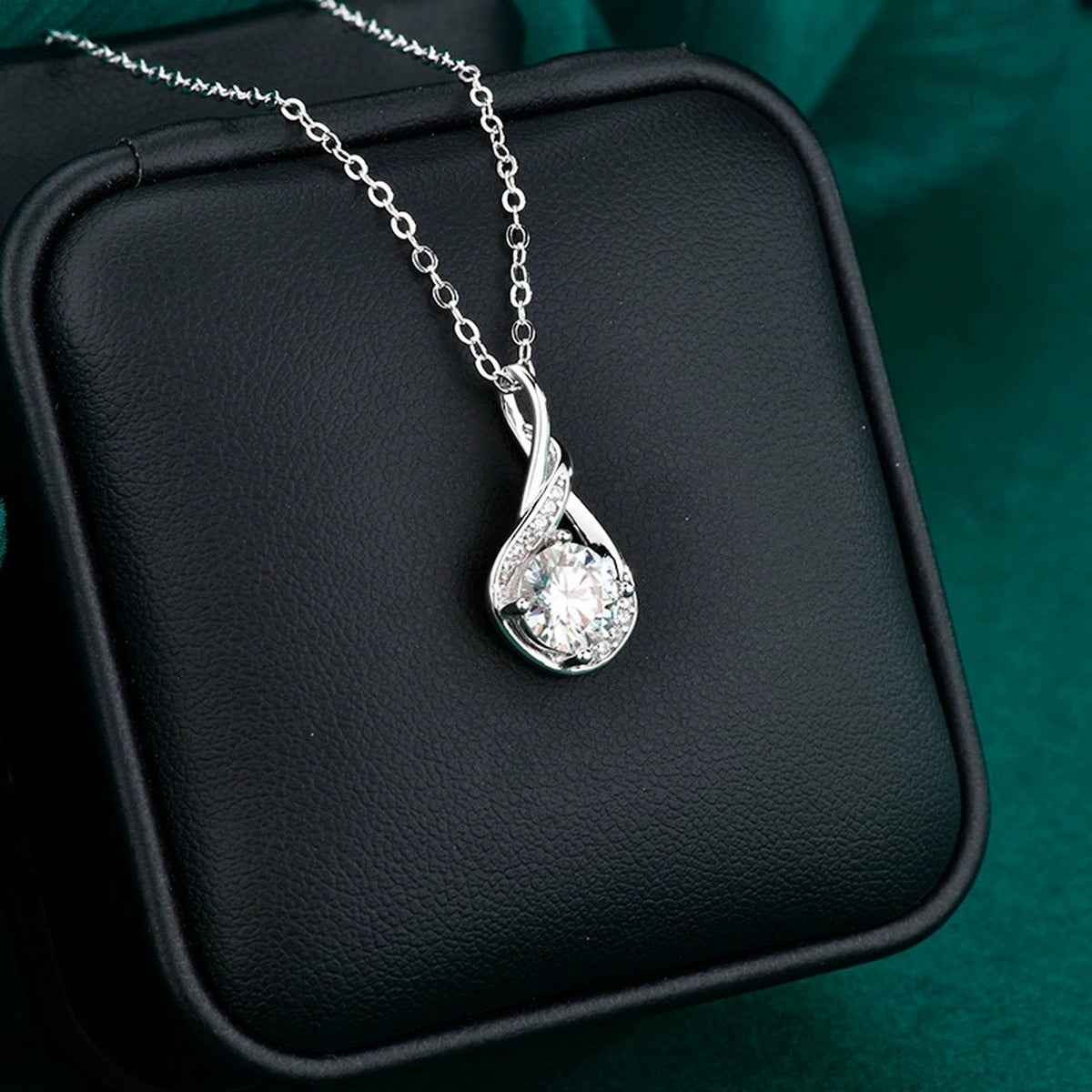 Teardrop Swirl Round Moissanite Necklace with CZ in Gold-Plated S925 sterling silver additional product styling view