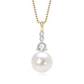 Pearl Drop Round Moissanite Necklace in Gold-Plated S925 sterling silver white background front product view showing classic pearl drop topped with graduated round moissanite