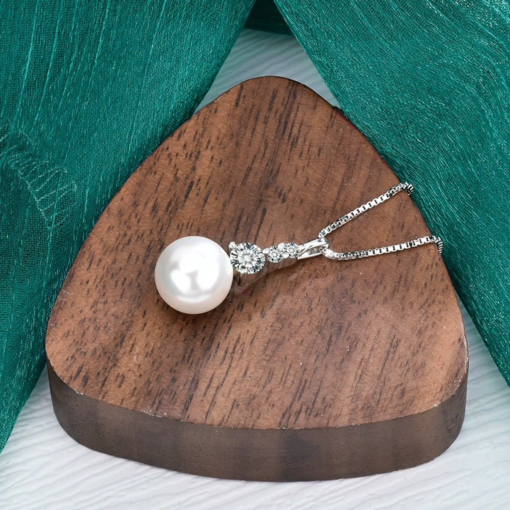 Pearl Drop Round Moissanite Necklace in Gold-Plated S925 sterling silver display scene showing chain and stone layout