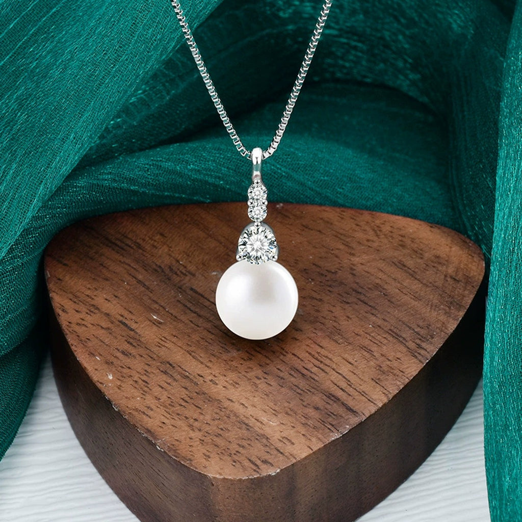 Pearl Drop Round Moissanite Necklace in Gold-Plated S925 sterling silver additional product styling view
