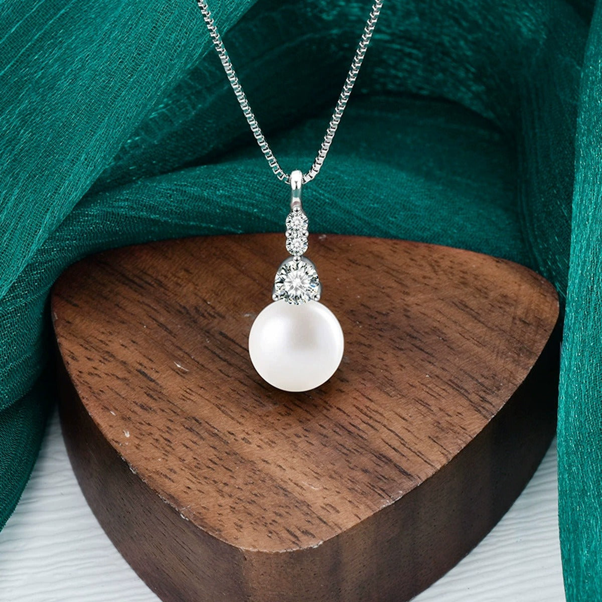 Pearl Drop Round Moissanite Necklace in Gold-Plated S925 sterling silver additional product styling view