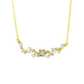 Branch Pearl Round Moissanite Necklace in Gold-Plated S925 sterling silver white background front product view showing curved branch necklace set with mixed button pearls and round moissanite