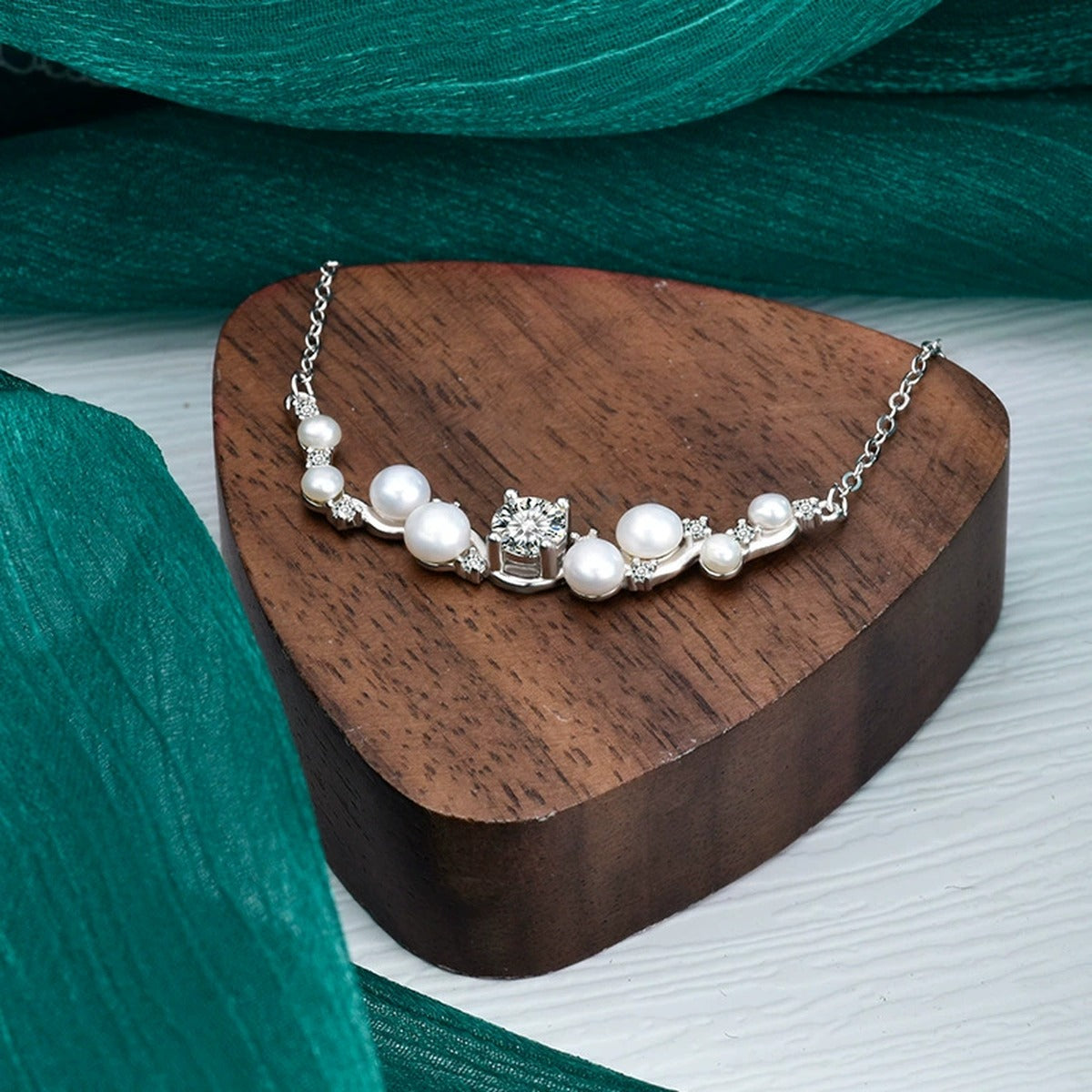 Branch Pearl Round Moissanite Necklace in Gold-Plated S925 sterling silver additional product styling view