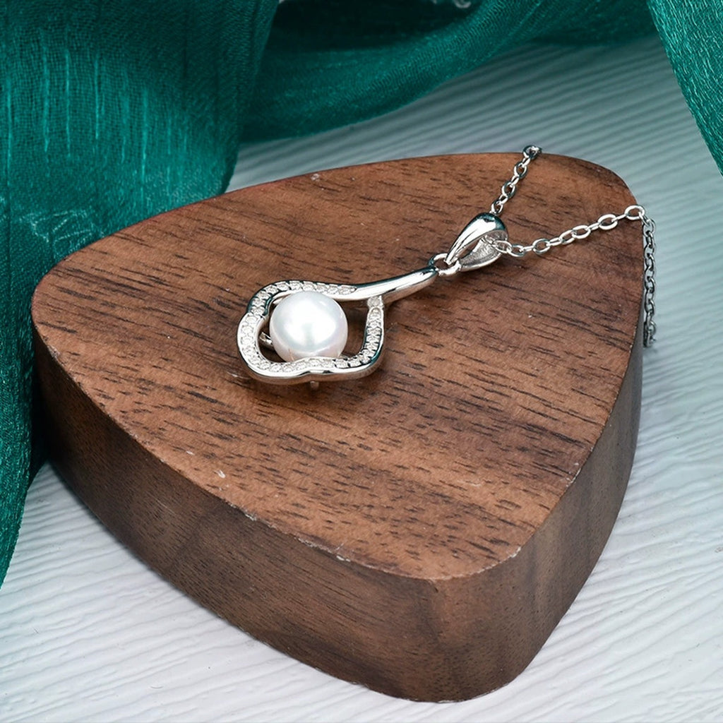 Floral Pearl Round Moissanite Necklace in White Gold-Plated S925 sterling silver additional product styling view