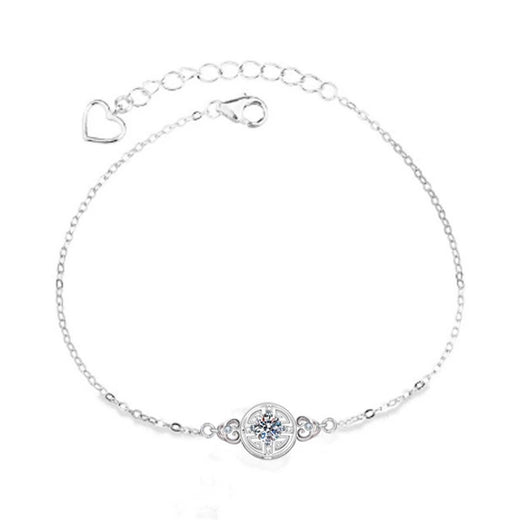 Ancient Coin Round Moissanite Adjustable Bracelet with CZ in White Gold-Plated S925 Sterling Silver
