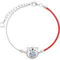 Tiger Round Moissanite Cord Adjustable Bracelet with CZ in White Gold-Plated S925 Sterling Silver on a white background showing the complete bracelet silhouette, center motif, and setting