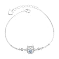 Cat Round Moissanite Adjustable Bracelet with CZ in White Gold-Plated S925 Sterling Silver on a white background showing the complete bracelet silhouette, center motif, and setting