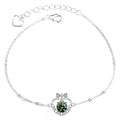 Heart Bowknot Green Moissanite Adjustable Bracelet with CZ in Gold-Plated S925 Sterling Silver on a white background showing the complete bracelet silhouette, center motif, and setting