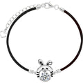 Rabbit Round Moissanite Couples Cord Bracelets with CZ in White Gold-Plated S925 sterling silver white background product photo showing bracelet shape and moissanite setting