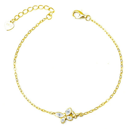 Butterfly Mixed-Cut Moissanite Charm Bracelet in Gold-Plated S925 sterling silver white background product photo showing bracelet shape and moissanite setting
