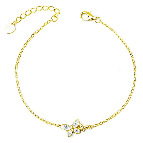 Butterfly Mixed-Cut Moissanite Charm Bracelet in Gold-Plated S925 sterling silver white background product photo showing bracelet shape and moissanite setting