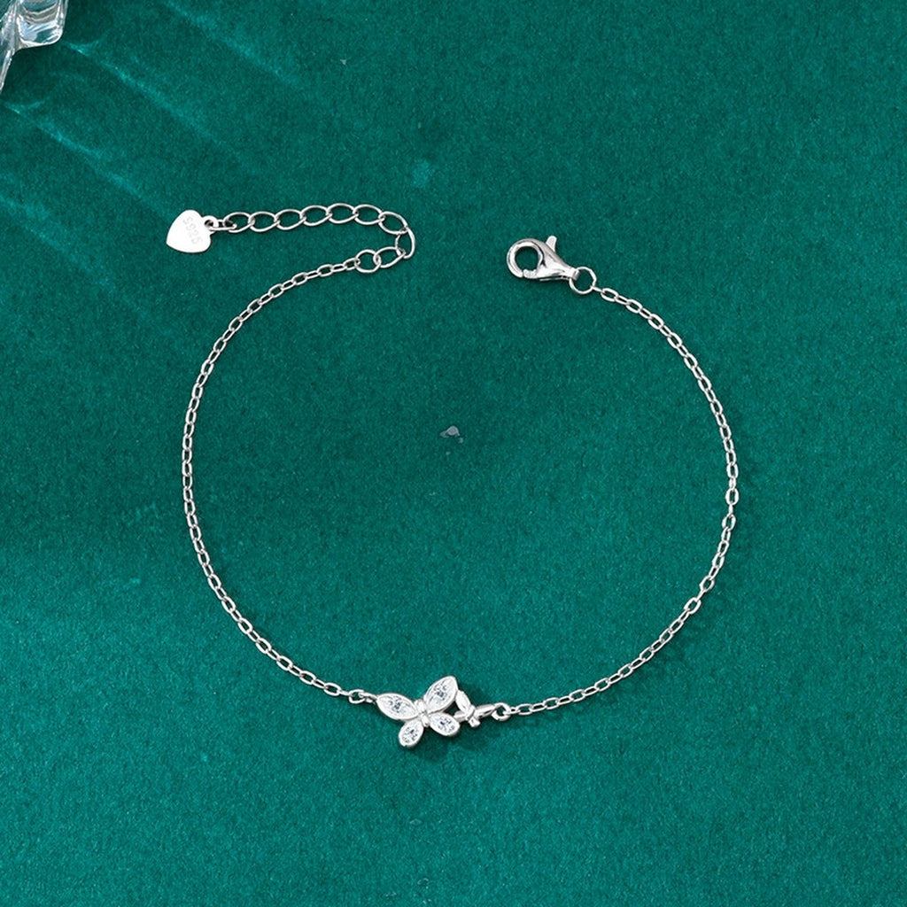 Butterfly Mixed-Cut Moissanite Charm Bracelet in Gold-Plated S925 sterling silver angled product display showing bracelet silhouette