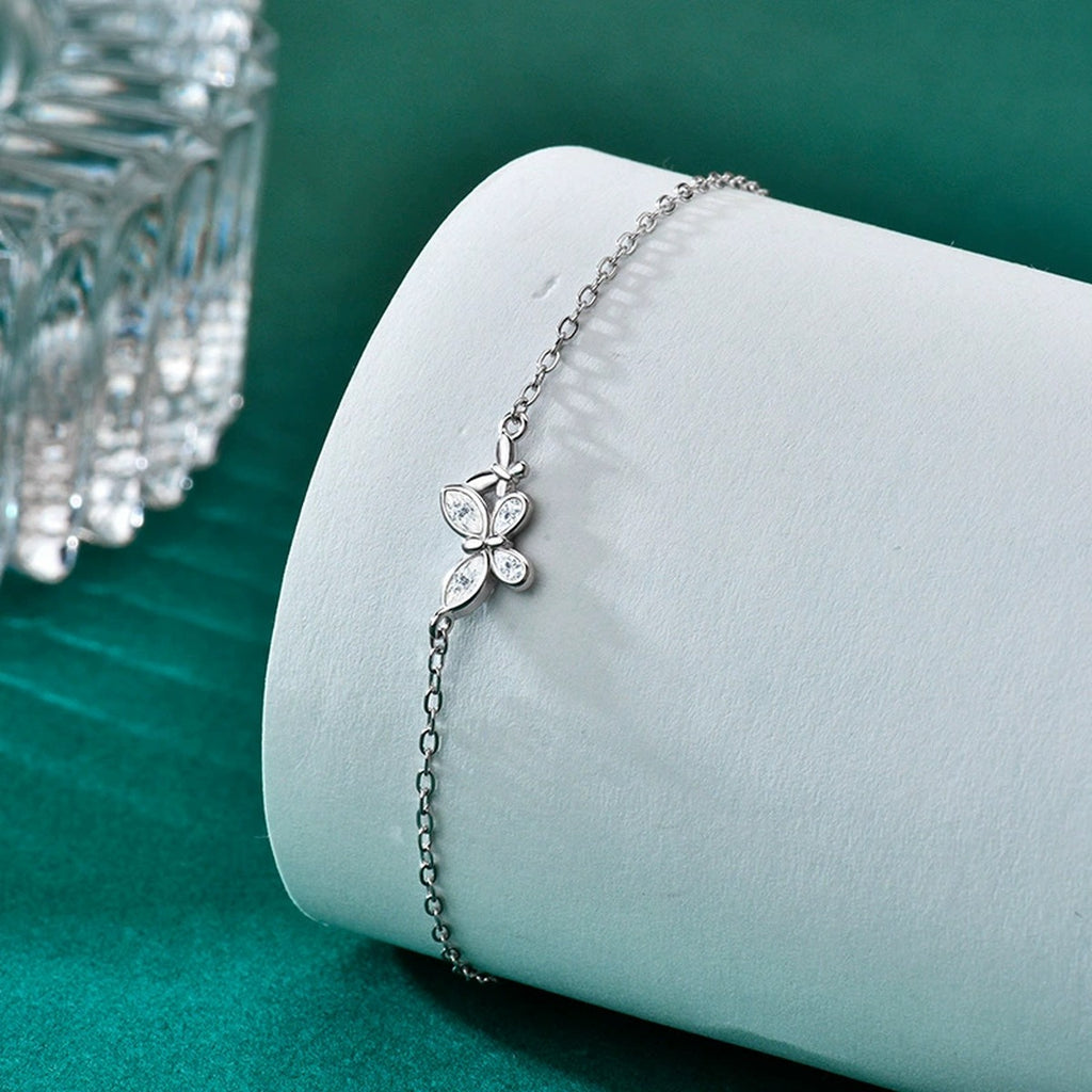 Butterfly Mixed-Cut Moissanite Charm Bracelet in Gold-Plated S925 sterling silver additional product photo showing finish and setting