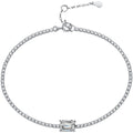 Emerald-Cut Moissanite Tennis Bracelet with CZ in White Gold-Plated S925 sterling silver white background product photo showing bracelet shape and moissanite setting