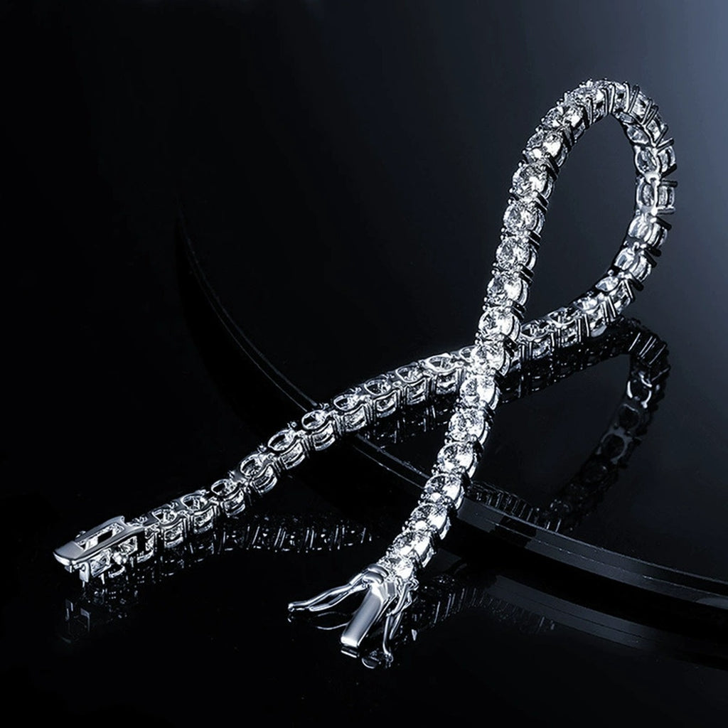 Round Moissanite Tennis Bracelet in White Gold-Plated S925 sterling silver close-up bracelet detail view showing clasp and motif
