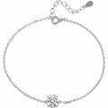 Four or Six-Prong Round Moissanite Solitaire Adjustable Bracelet in White Gold-Plated S925 Sterling Silver on a white background showing the complete bracelet silhouette, center motif, and setting