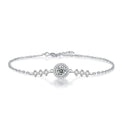 Round Halo Moissanite Adjustable Bracelet in Gold-Plated S925 Sterling Silver product detail view showing the moissanite setting, chain, and polished finish