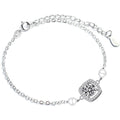 Sugar Cube Round Moissanite Adjustable Bracelet with CZ in White Gold-Plated S925 Sterling Silver on a white background showing the complete bracelet silhouette, center motif, and setting