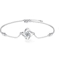 Four-Leaf Clover Round Moissanite Adjustable Bracelet with CZ in White Gold-Plated S925 Sterling Silver on a white background showing the complete bracelet silhouette, center motif, and setting