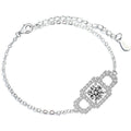 Rectangle Halo Round Moissanite Bracelet with CZ in White Gold-Plated S925 sterling silver white background product photo showing bracelet shape and moissanite setting