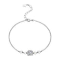 Round Moissanite Solitaire Adjustable Bracelet in White Gold-Plated S925 Sterling Silver on a white background showing the complete bracelet silhouette, center motif, and setting