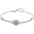 Round Halo Moissanite Bracelet with CZ in White Gold-Plated S925 sterling silver white background product photo showing bracelet shape and moissanite setting