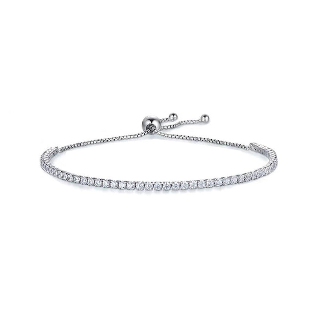 Round Moissanite Bolo Tennis Bracelet in Gold-Plated S925 Sterling Silver product detail view showing the moissanite setting, chain, and polished finish