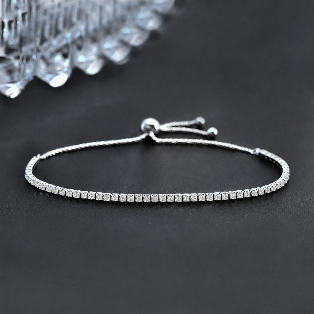 Round Moissanite Bolo Tennis Bracelet in Gold-Plated S925 Sterling Silver product detail view showing the moissanite setting, chain, and polished finish