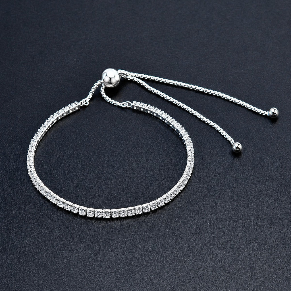 Round Moissanite Bolo Tennis Bracelet in Gold-Plated S925 Sterling Silver product detail view showing the moissanite setting, chain, and polished finish