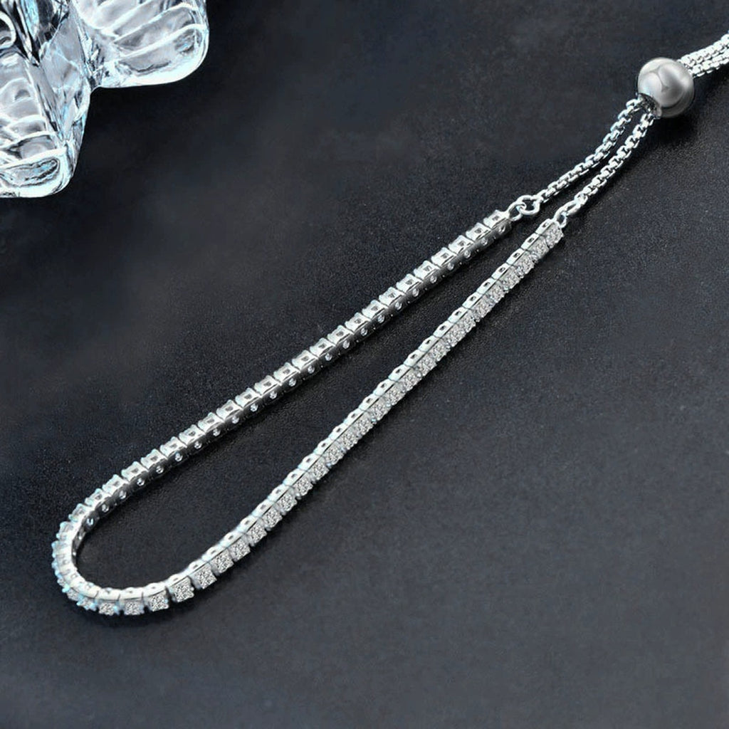Round Moissanite Bolo Tennis Bracelet in Gold-Plated S925 Sterling Silver product detail view showing the moissanite setting, chain, and polished finish