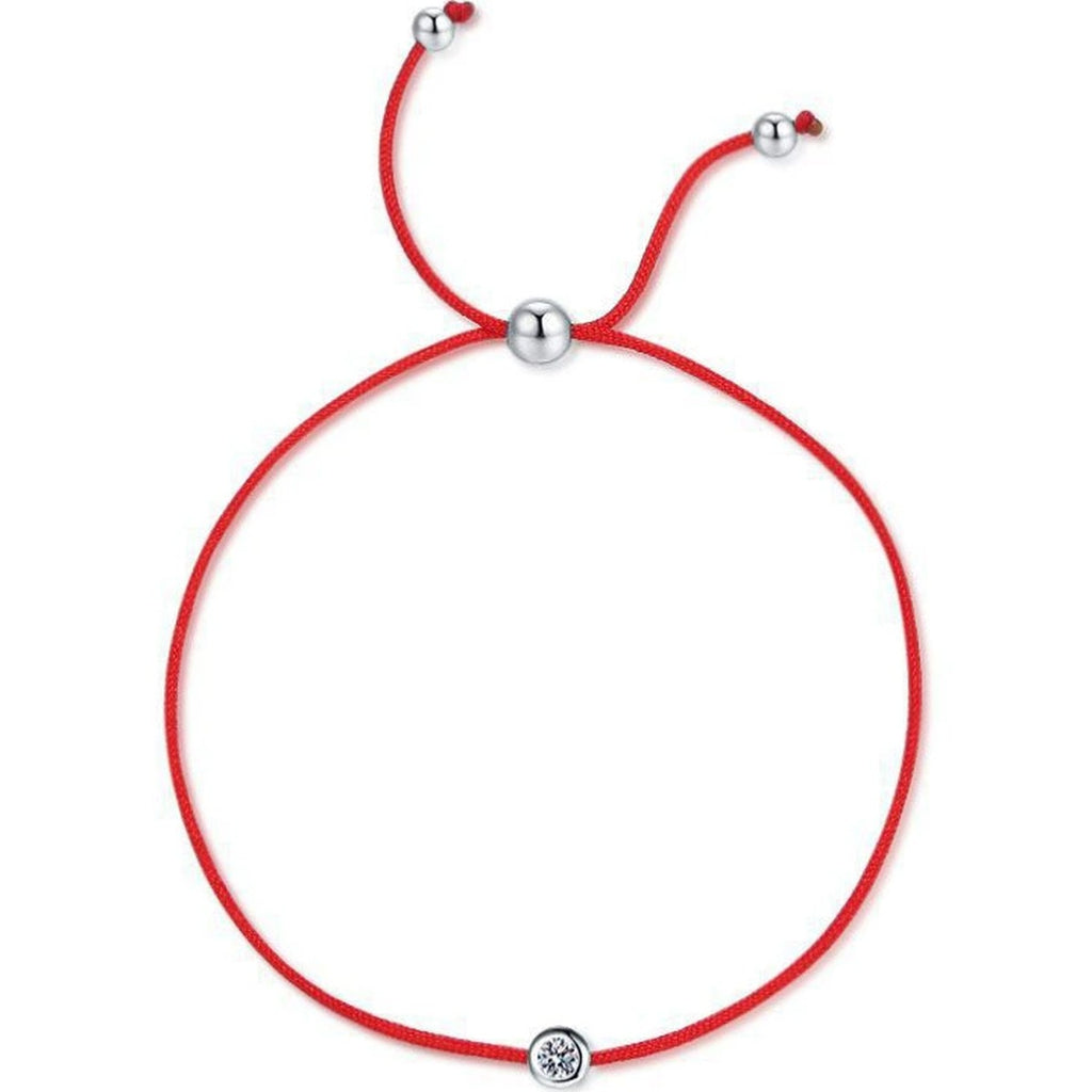 Round Moissanite Beaded Cord Bracelet in White Gold-Plated S925 sterling silver white background product photo showing bracelet shape and moissanite setting