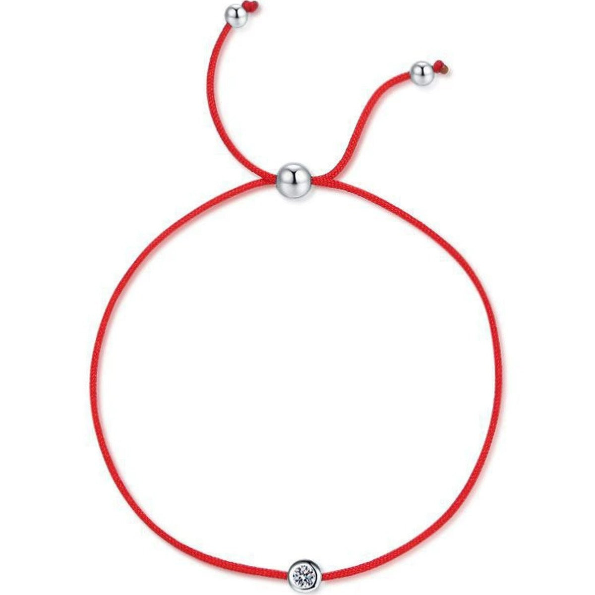Round Moissanite Beaded Cord Bracelet in White Gold-Plated S925 sterling silver white background product photo showing bracelet shape and moissanite setting