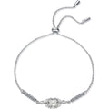 Marquise Halo Round Moissanite Bolo Bracelet with CZ in White Gold-Plated S925 Sterling Silver on a white background showing the complete bracelet silhouette, center motif, and setting