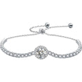 Round Moissanite Bolo Tennis Bracelet in White Gold-Plated S925 sterling silver white background product photo showing bracelet shape and moissanite setting