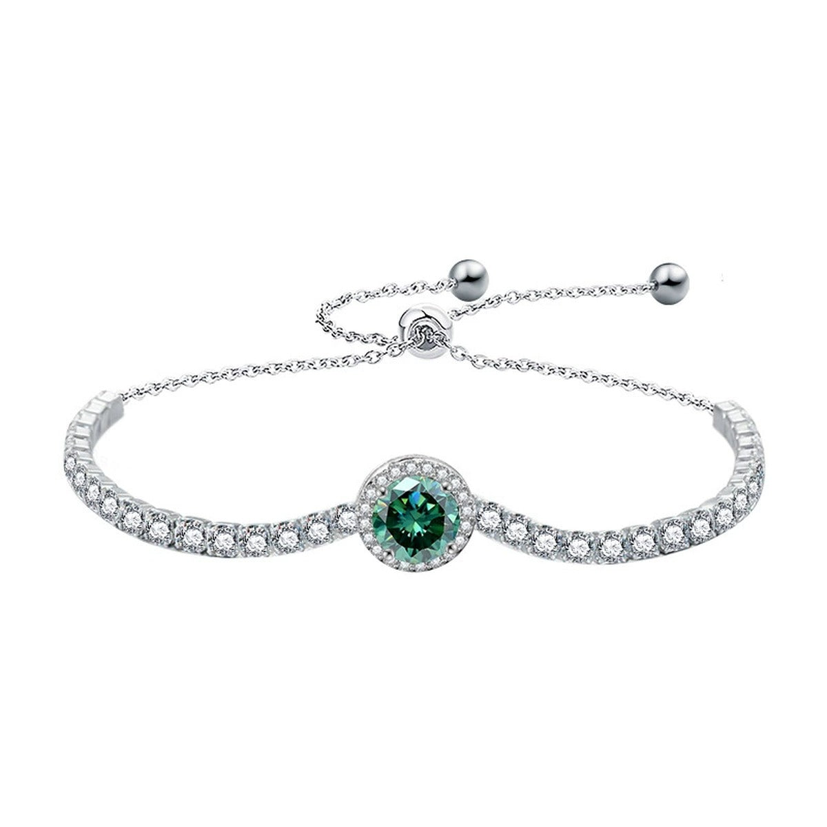 Round Moissanite Bolo Tennis Bracelet in White Gold-Plated S925 sterling silver additional product photo showing finish and setting
