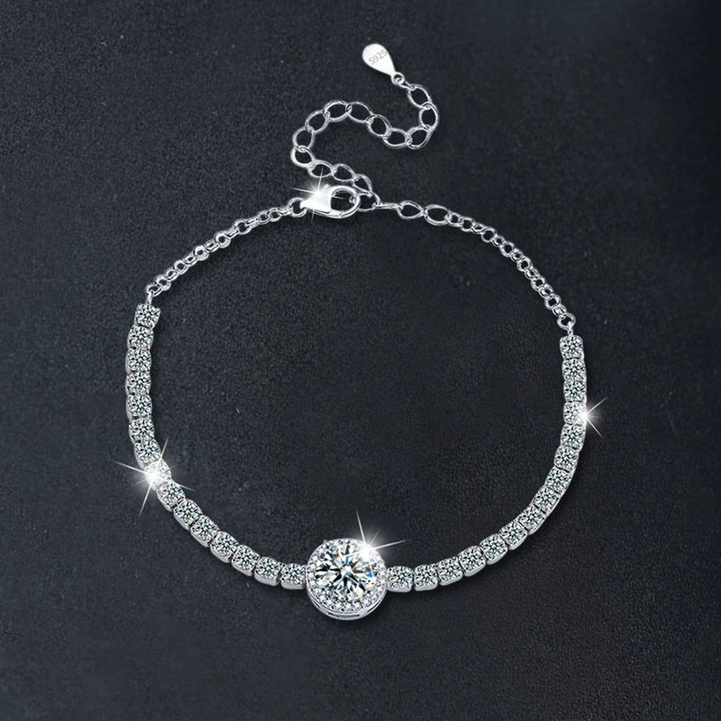 Round Moissanite Bolo Tennis Bracelet in White Gold-Plated S925 sterling silver additional product photo showing finish and setting
