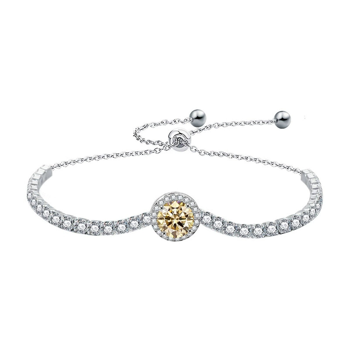 Round Moissanite Bolo Tennis Bracelet in White Gold-Plated S925 sterling silver additional product photo showing finish and setting