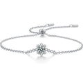 Snowflake Round Moissanite Bolo Bracelet with CZ in White Gold-Plated S925 sterling silver white background product photo showing bracelet shape and moissanite setting
