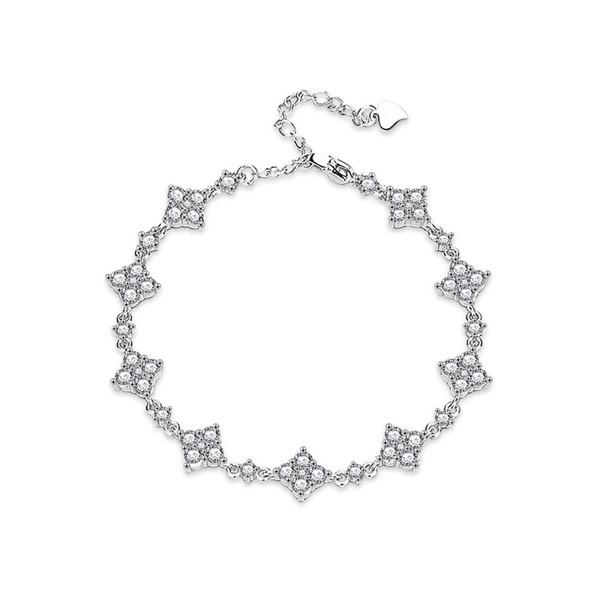 Clover Round Moissanite Charm Bracelet with CZ in Gold-Plated S925 sterling silver angled product display showing bracelet silhouette