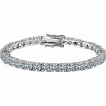 Double-Row Round Moissanite Tennis Bracelet in White Gold-Plated S925 Sterling Silver on a white background showing the complete bracelet silhouette, center motif, and setting